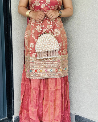 The Rose Gold Jaquard Kurta & Sharara Set With Dupatta