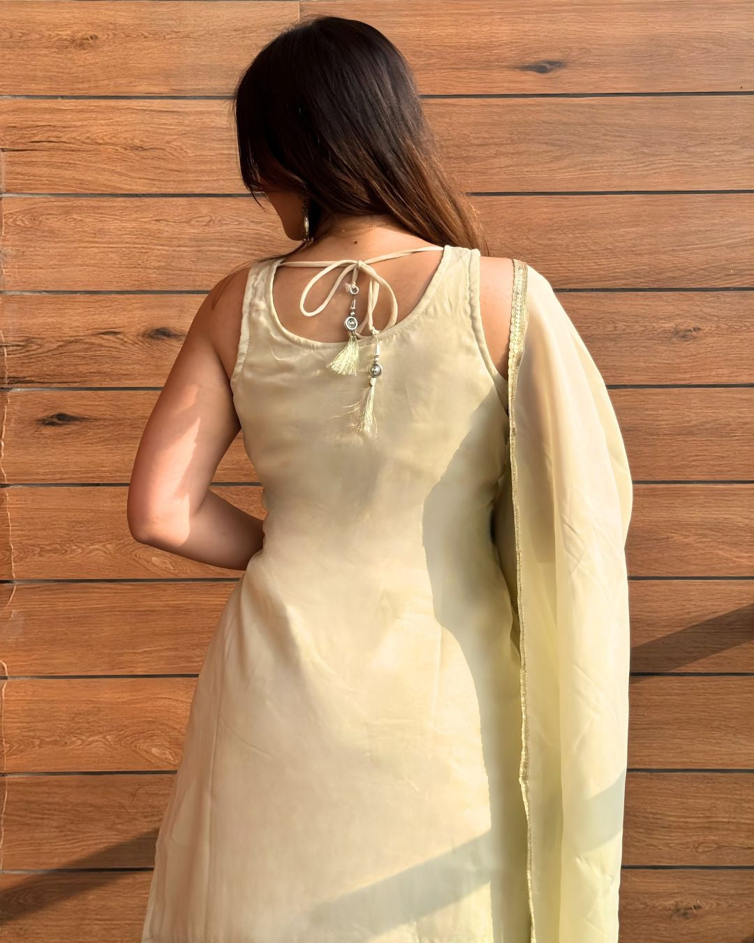 Cream Beaded Sharara Set