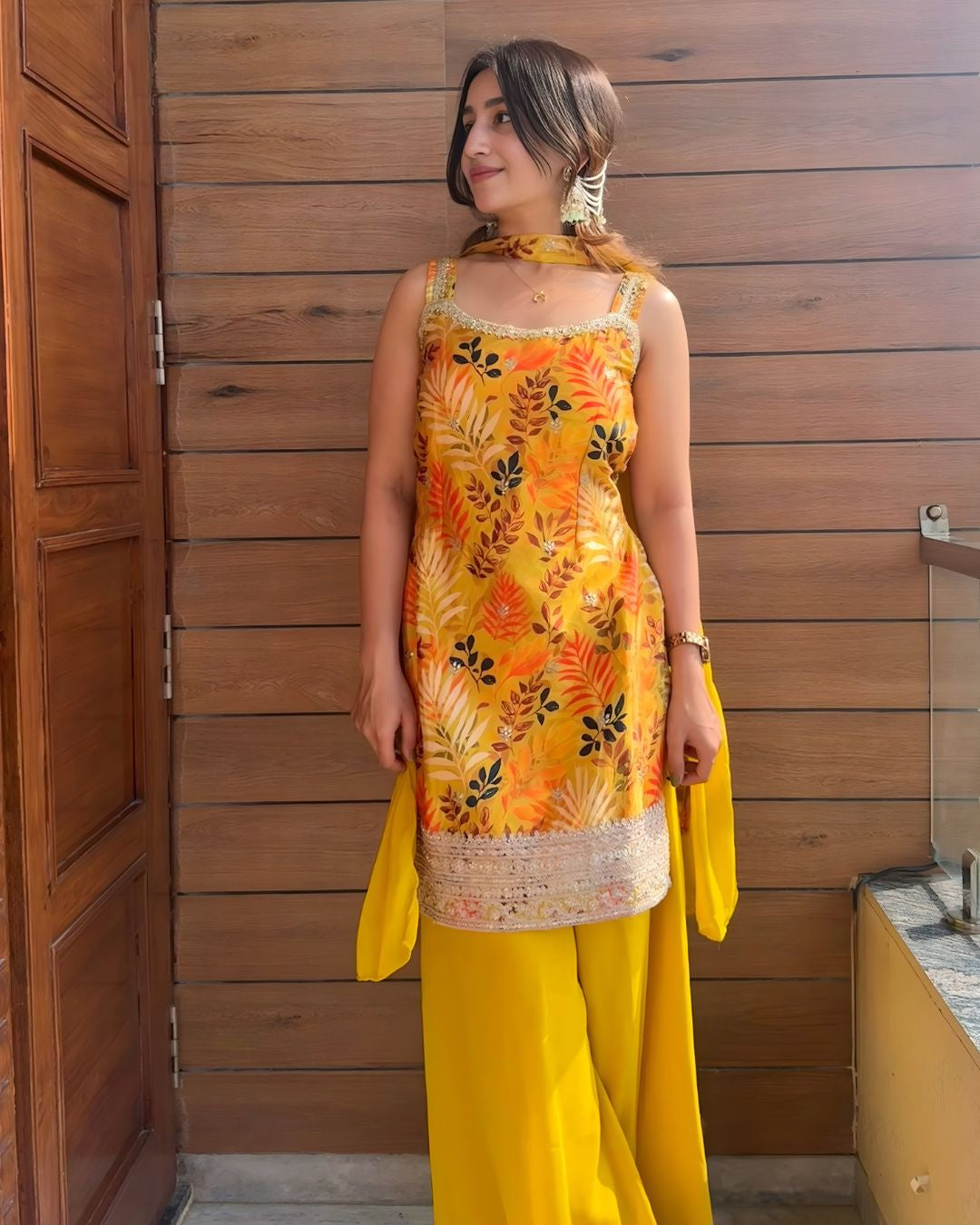 Yellow Botanical Sharara Set