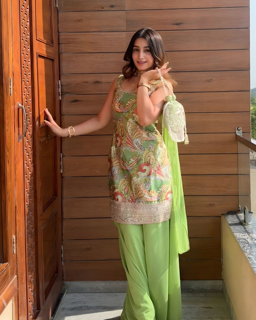 Green Paisley Sharara Set