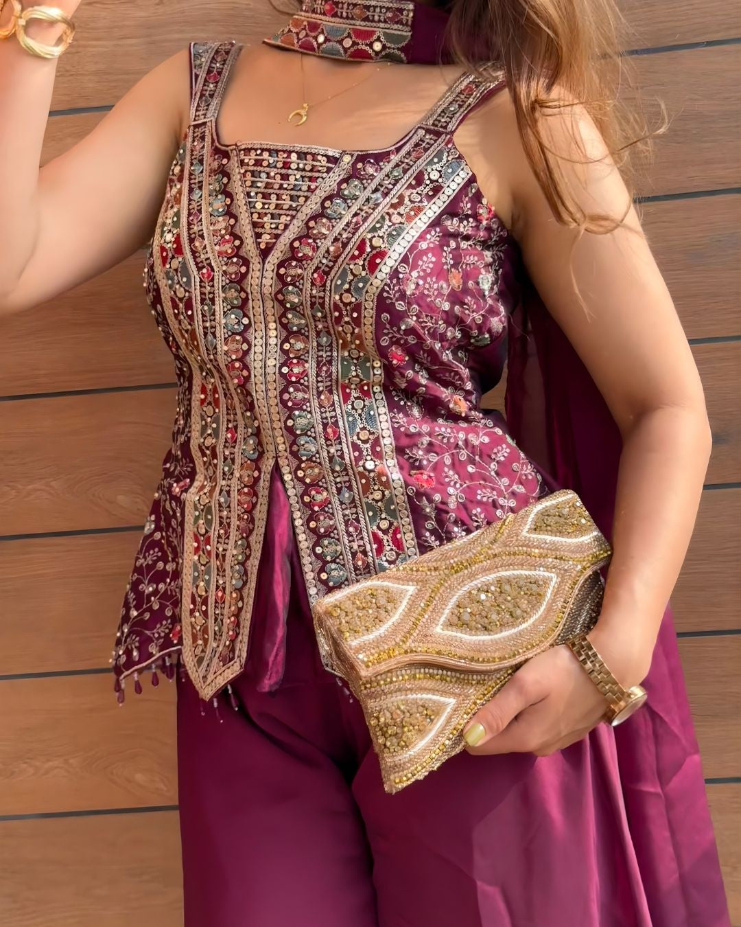 Maroon Peplum Sharara Set