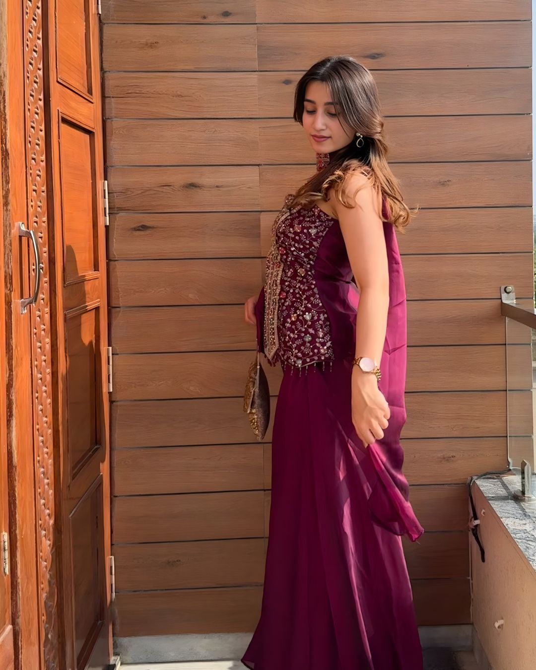 Maroon Peplum Sharara Set