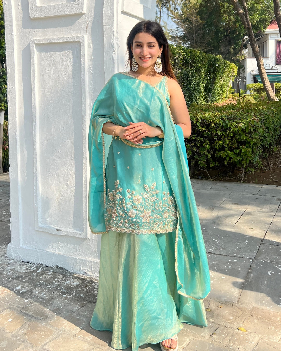 Aqua Silk Sharara Set