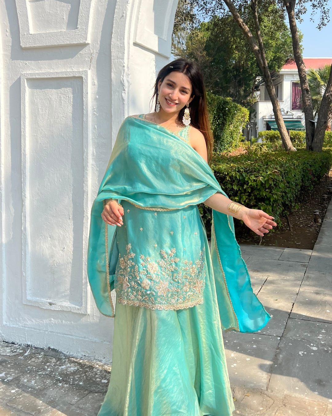 Aqua Silk Sharara Set