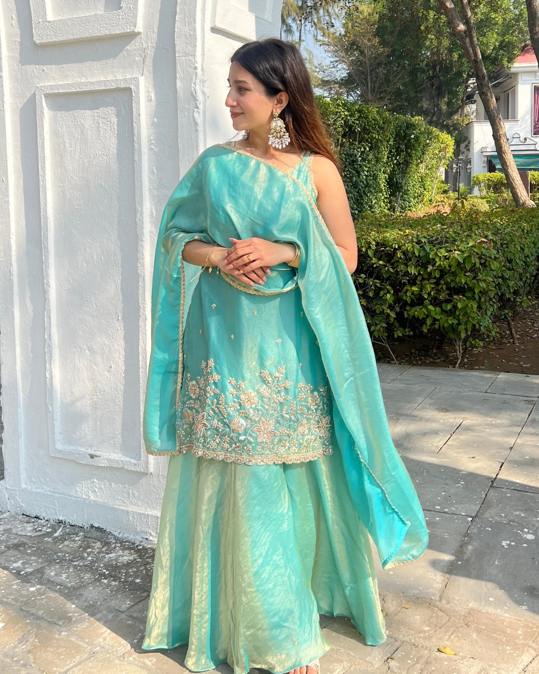 Aqua Silk Sharara Set