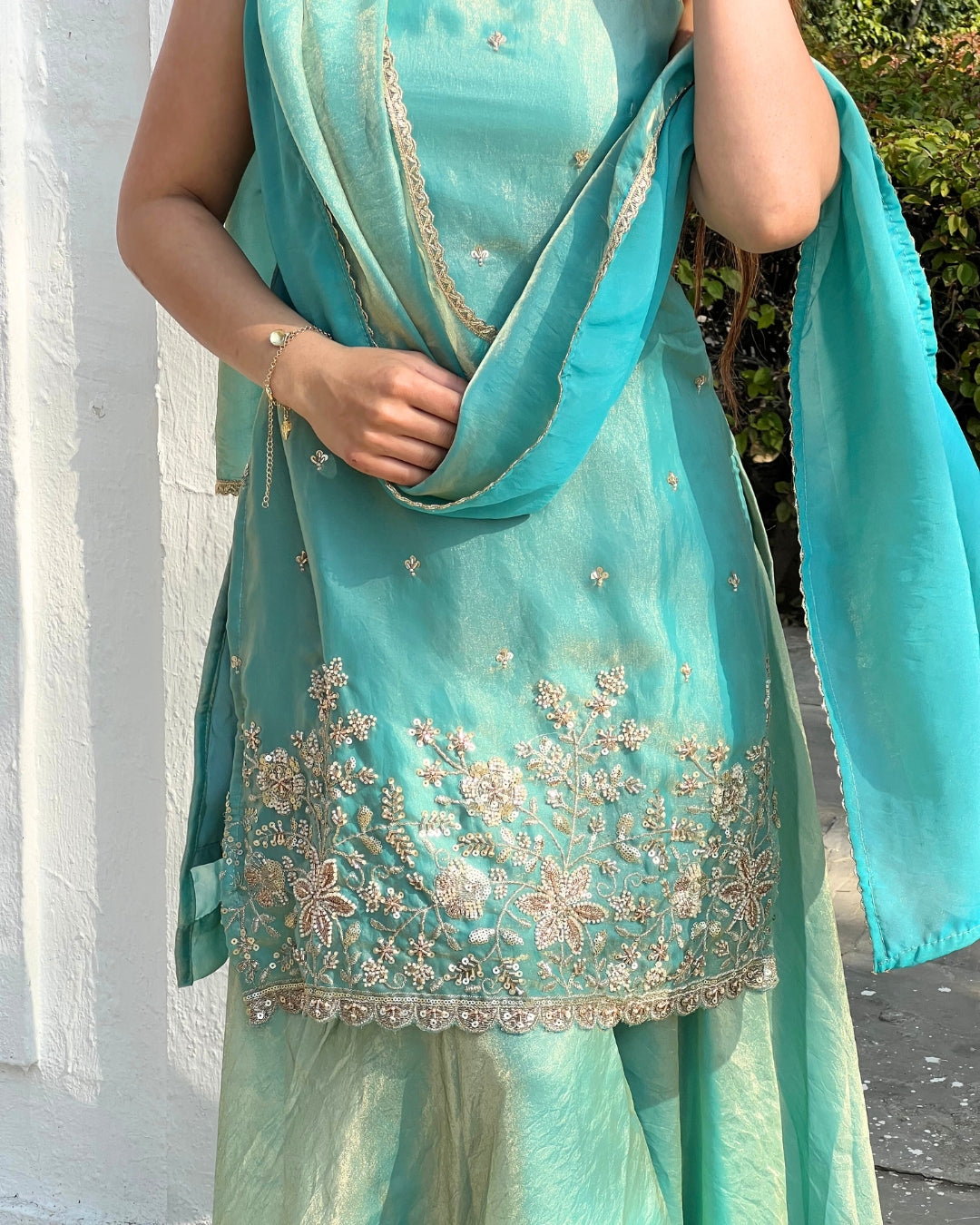 Aqua Silk Sharara Set
