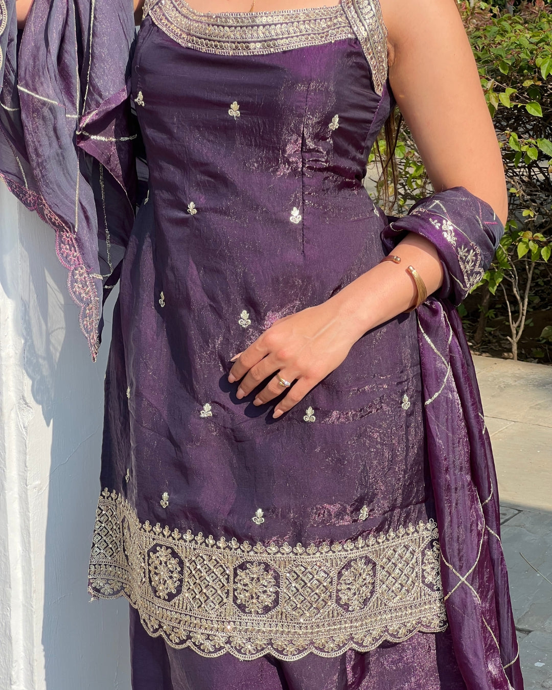 Purple Silk Sharara Set