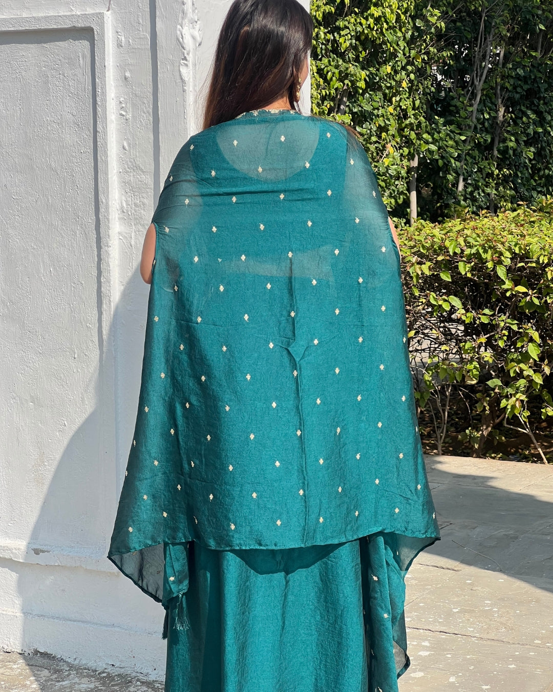 Premium Teal Green Shrug Set with Floral Embroidery