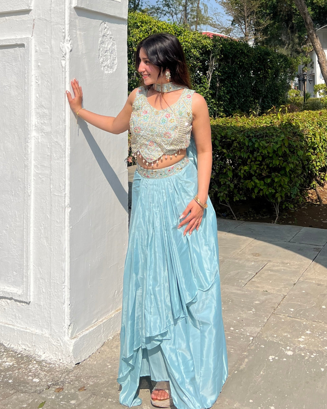 Sky Blue Tulip Skirt Set