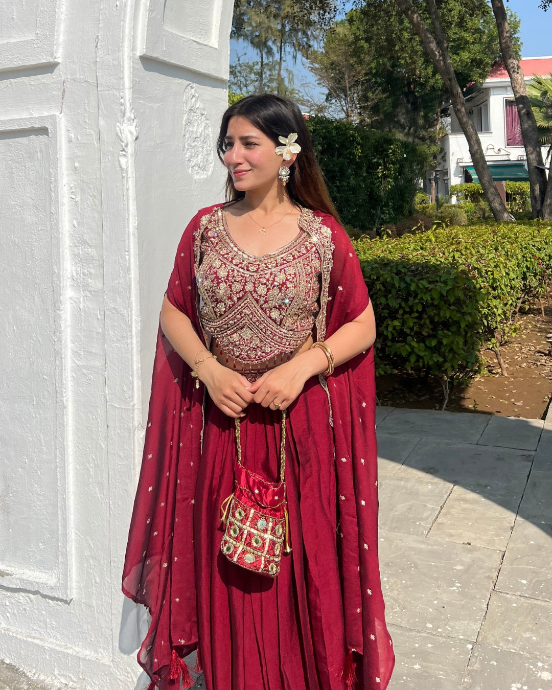 Maroon Tulip Skirt Set