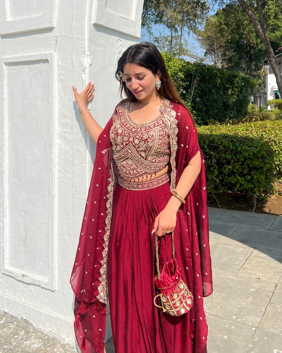 Maroon Tulip Skirt Set