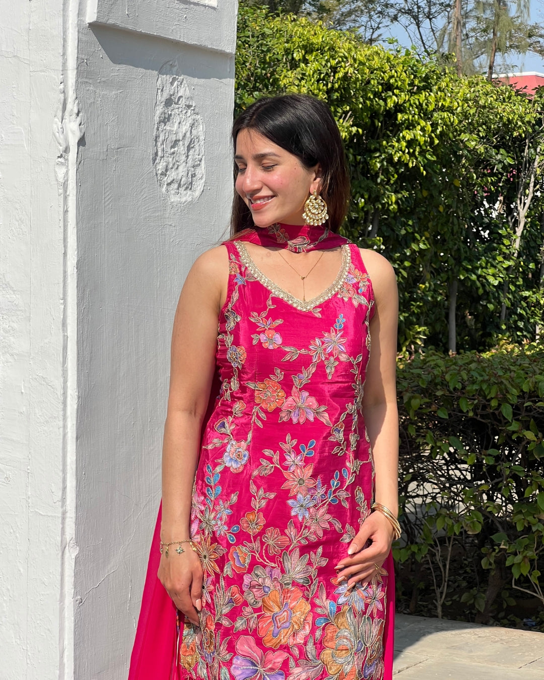 Hot Pink Crepe Sharara Set