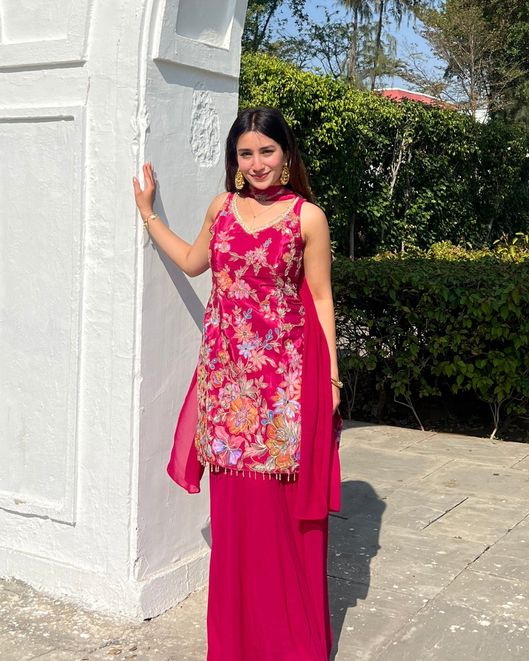 Hot Pink Crepe Sharara Set