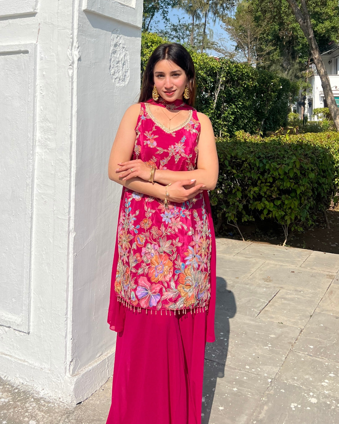 Hot Pink Crepe Sharara Set