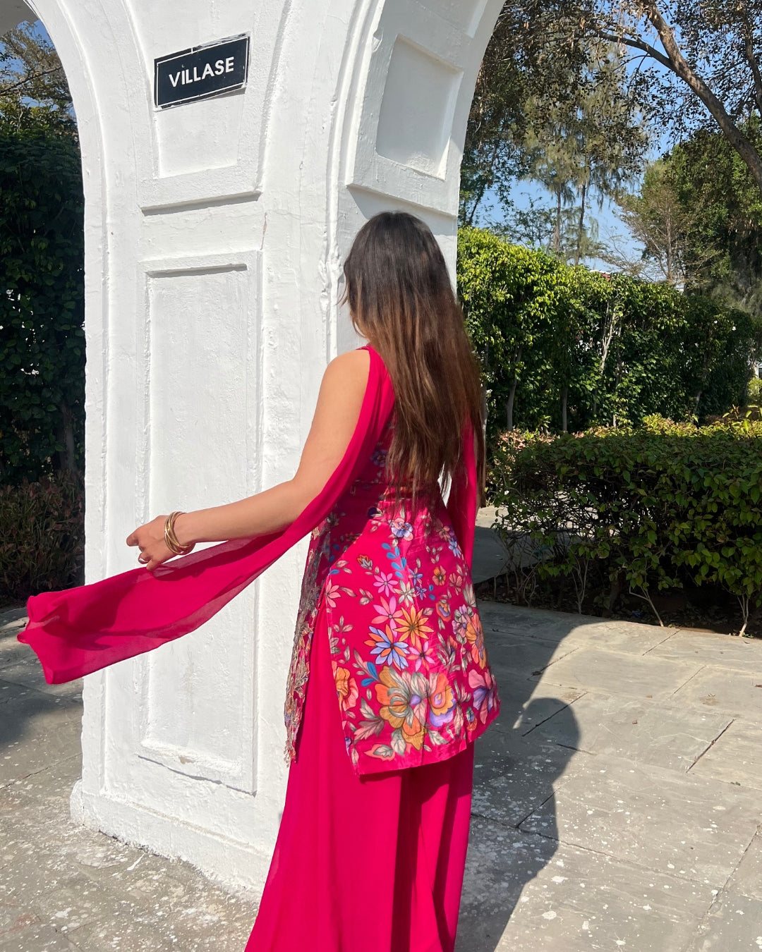 Hot Pink Crepe Sharara Set