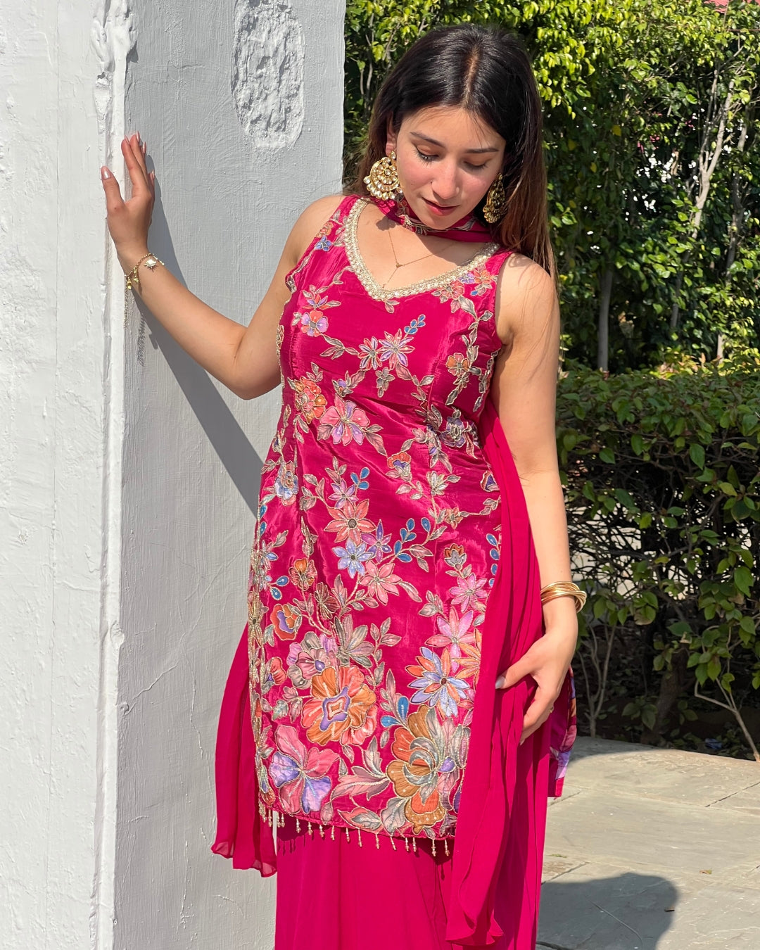 Hot Pink Crepe Sharara Set
