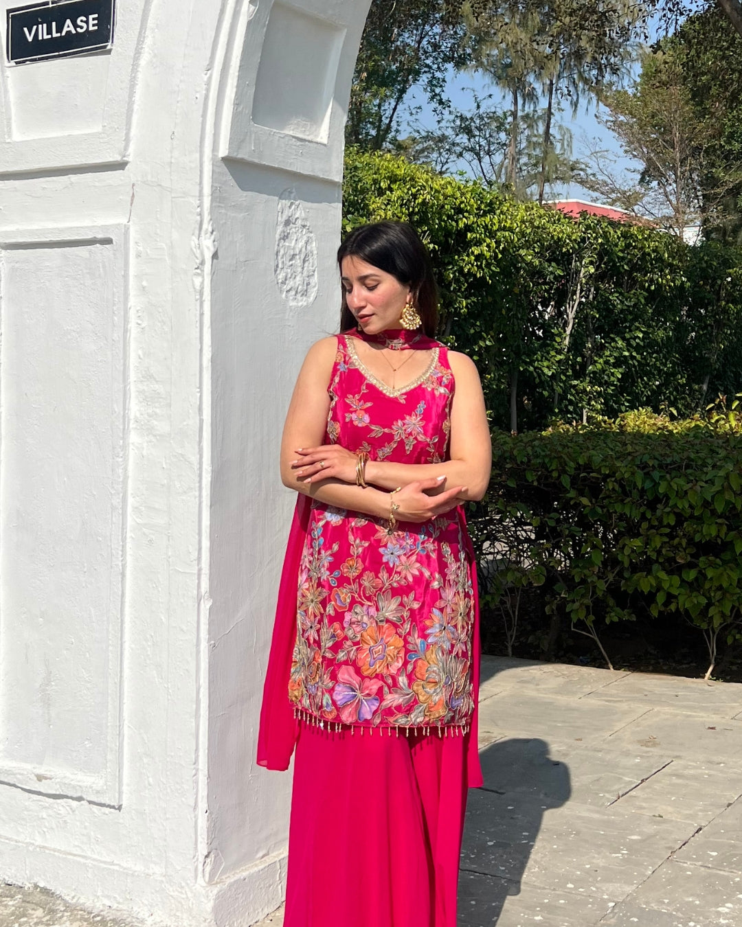 Hot Pink Crepe Sharara Set