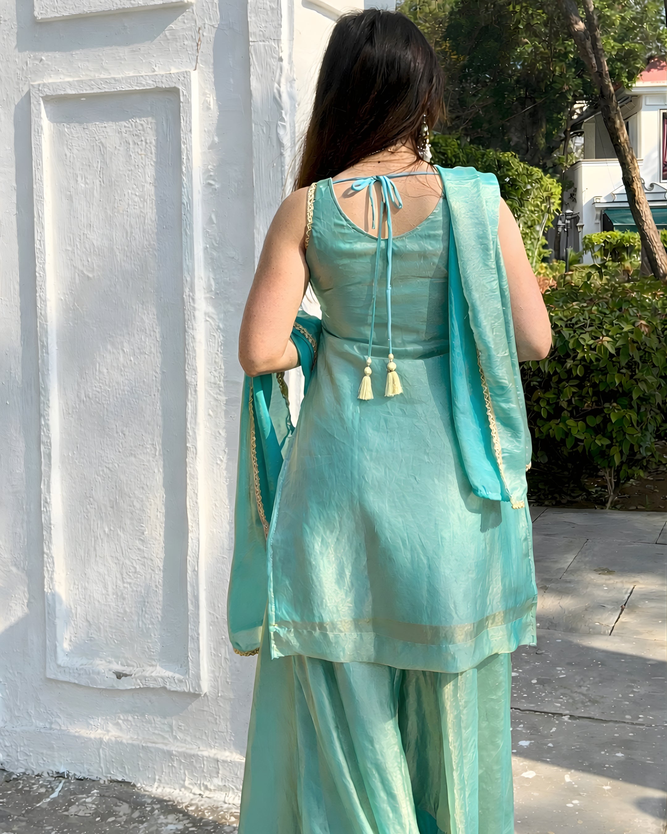 Aqua Silk Sharara Set