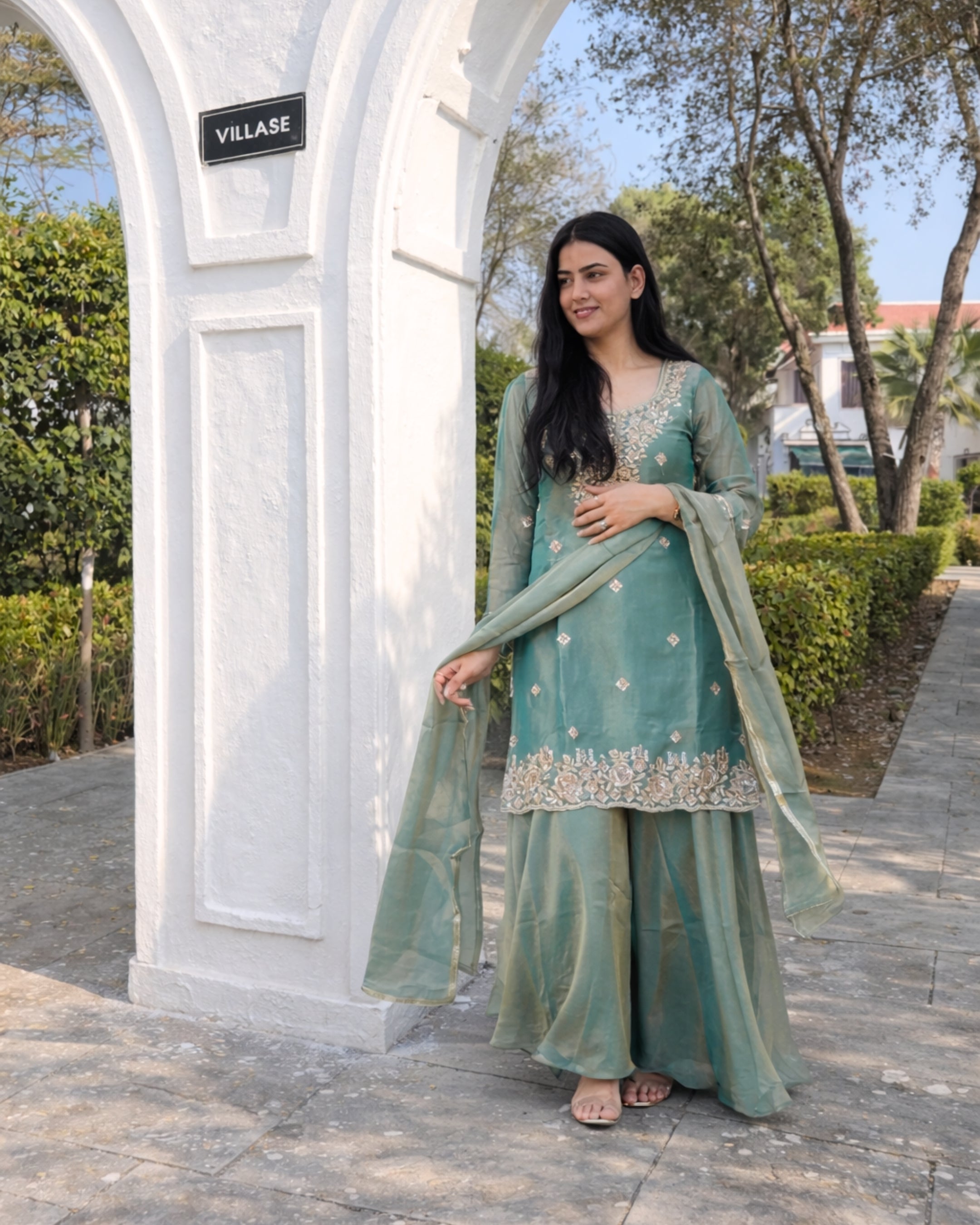 Mint Green tissue Sharara Set