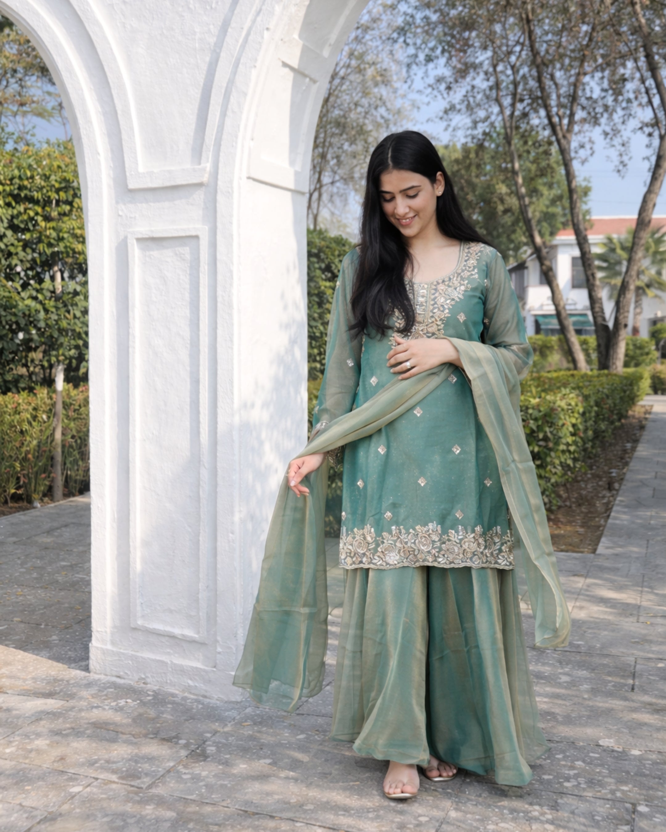 Mint Green tissue Sharara Set