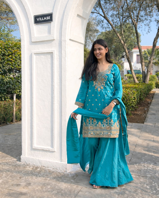 The Midnight Teal Hand-Embroidered Suit