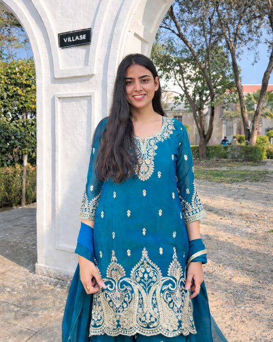 Regal Peacock Silk Blend Paisley Sharara Set
