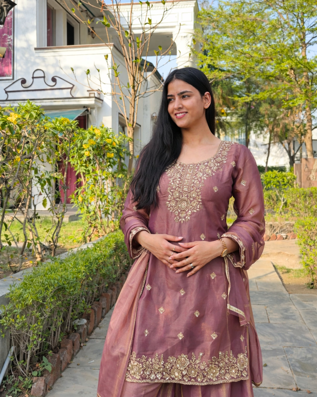 Rose Tissue Sharara Set