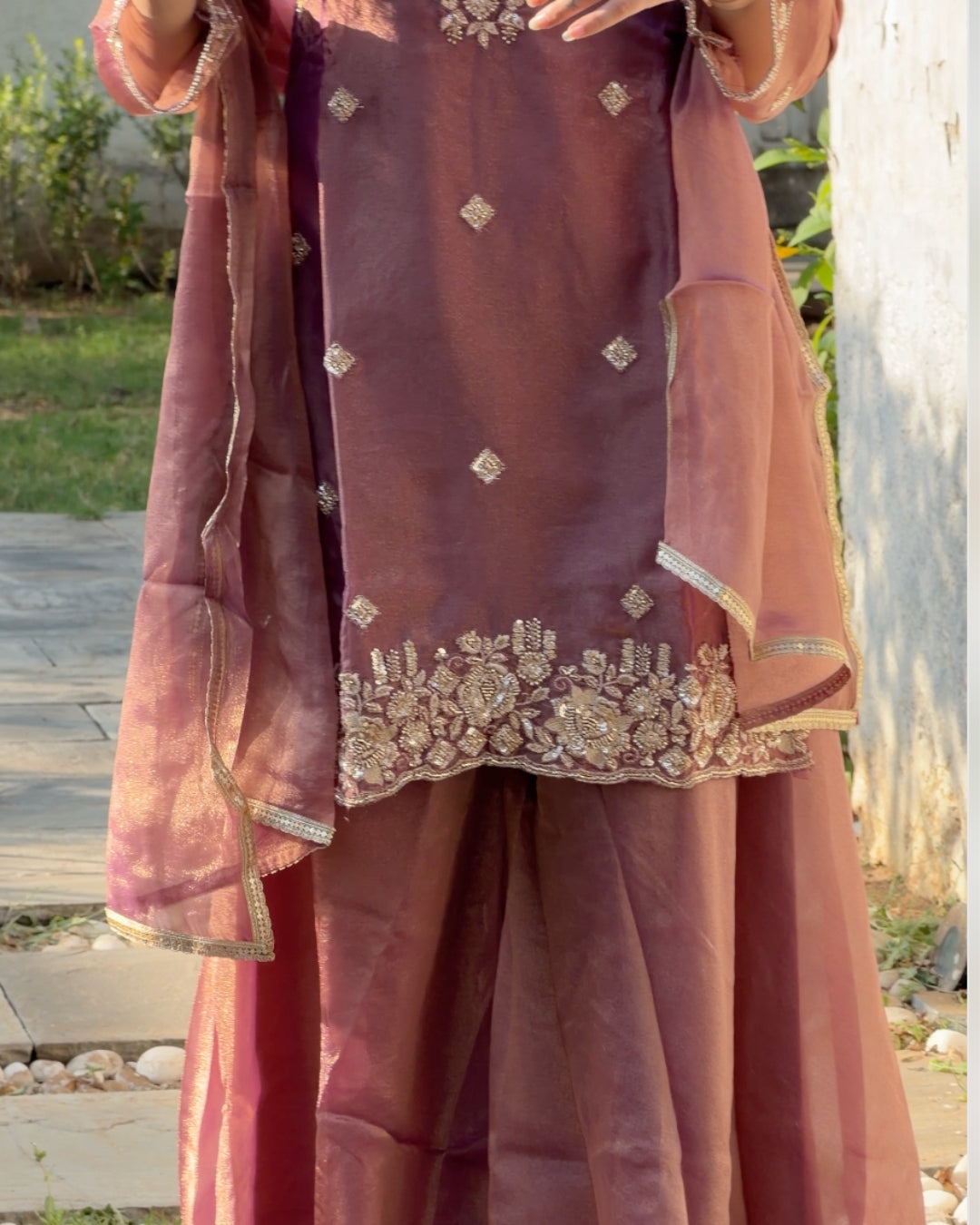 Rose Tissue Sharara Set