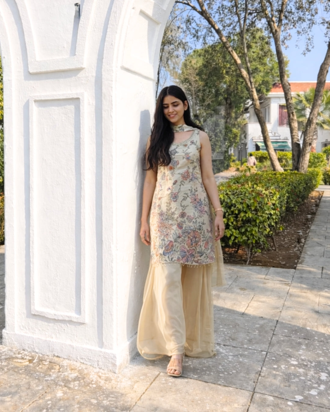 Cream Pearl Sharara Set