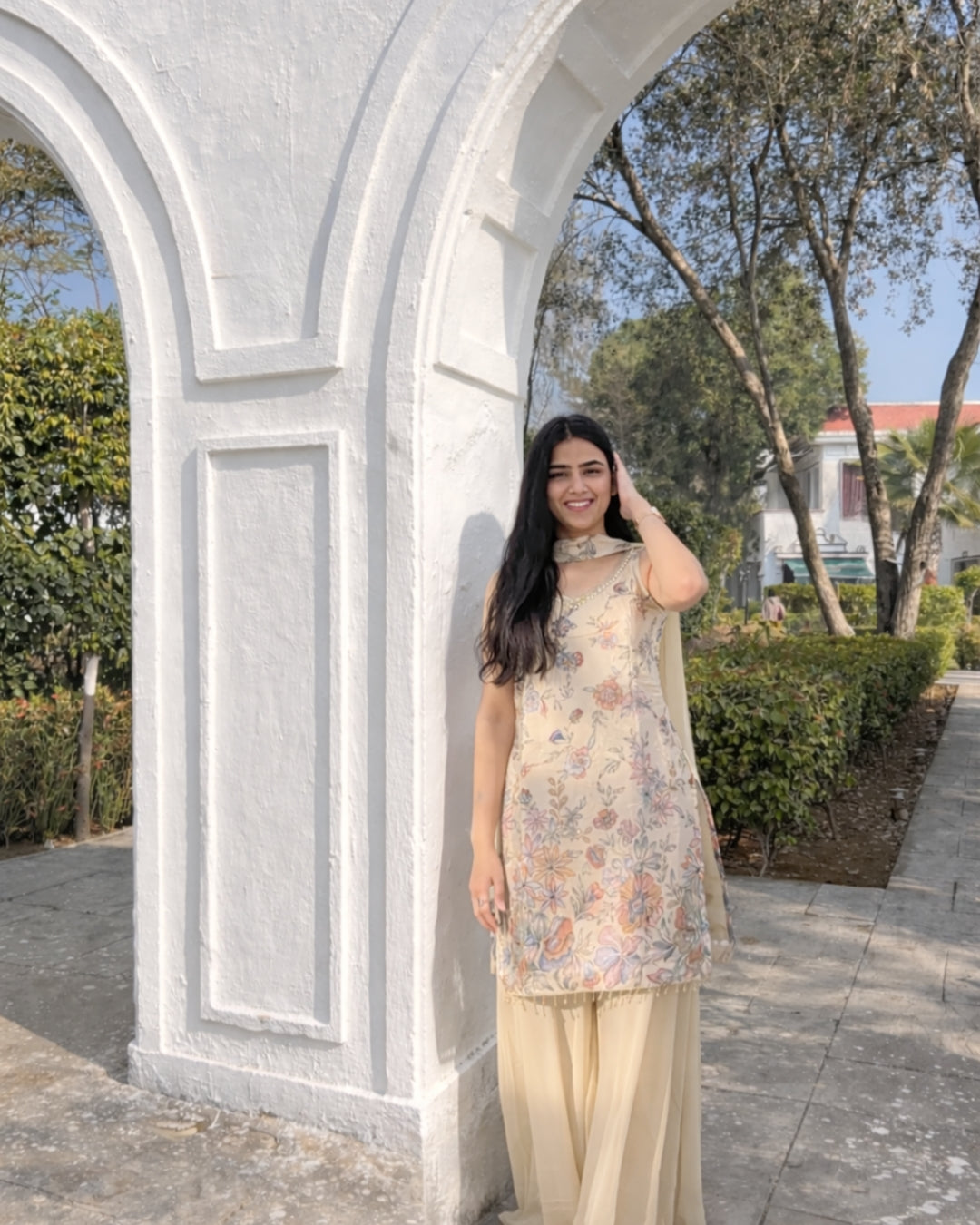 Cream Pearl Sharara Set