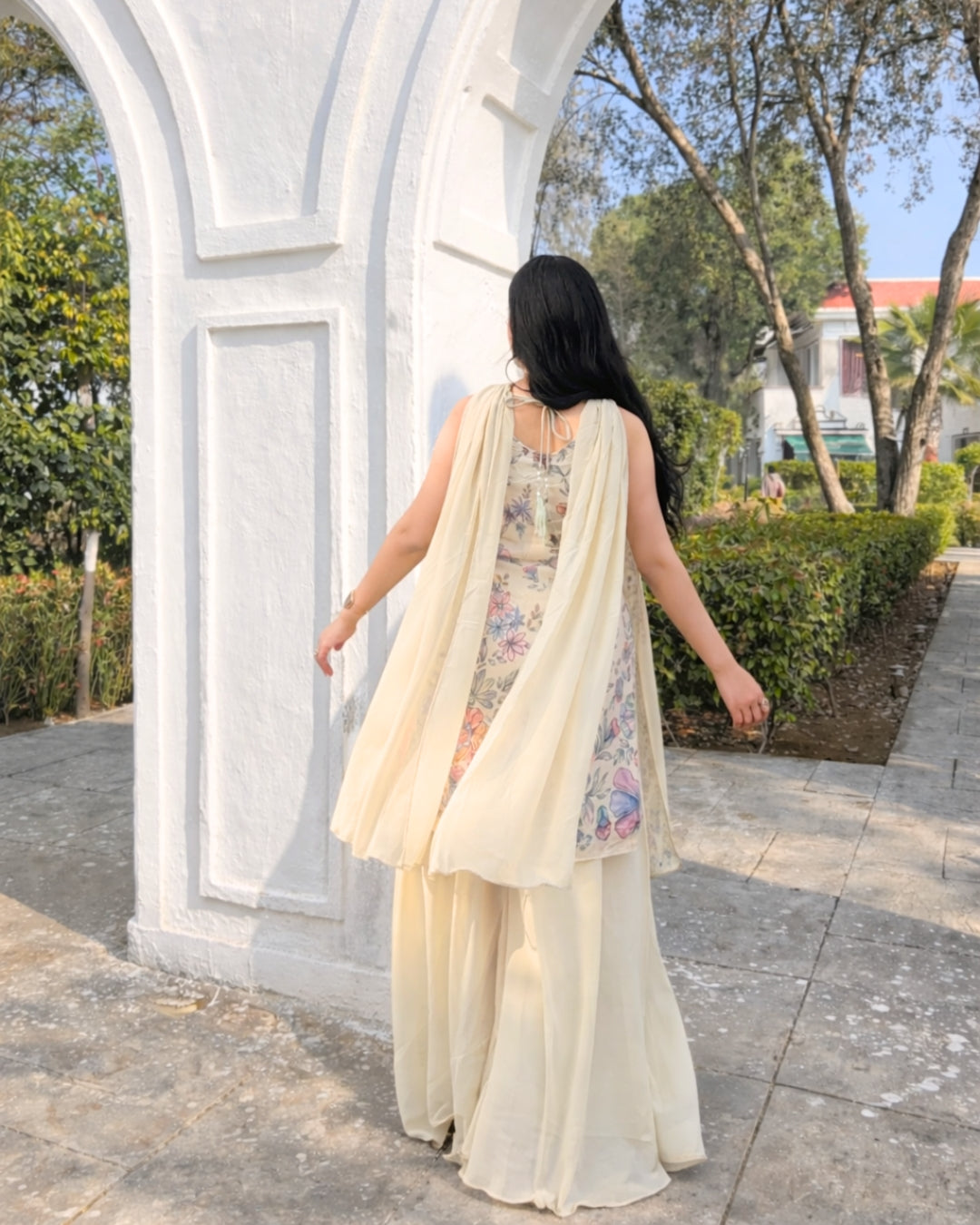 Cream Pearl Sharara Set