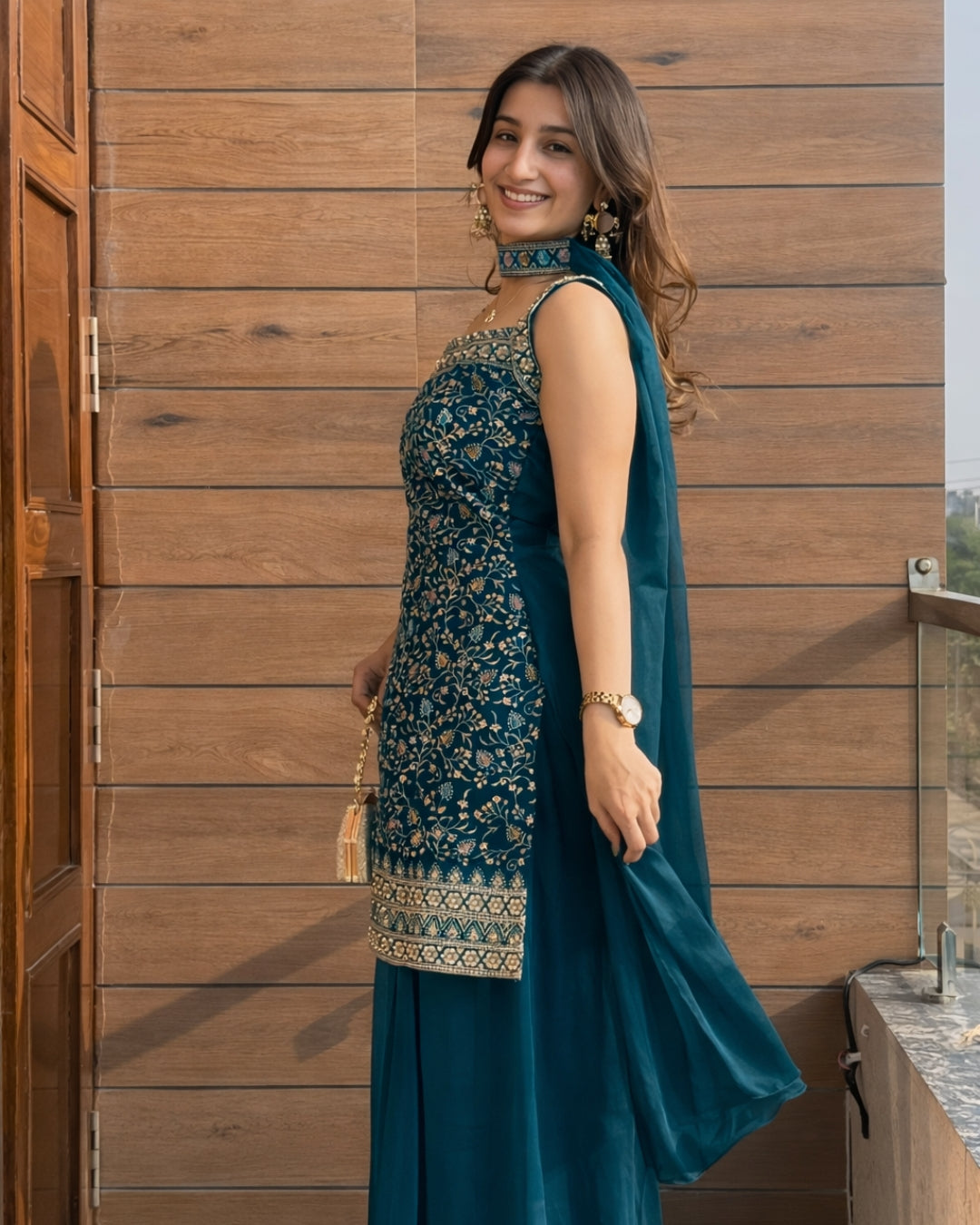 Teal Zari Sharara Set