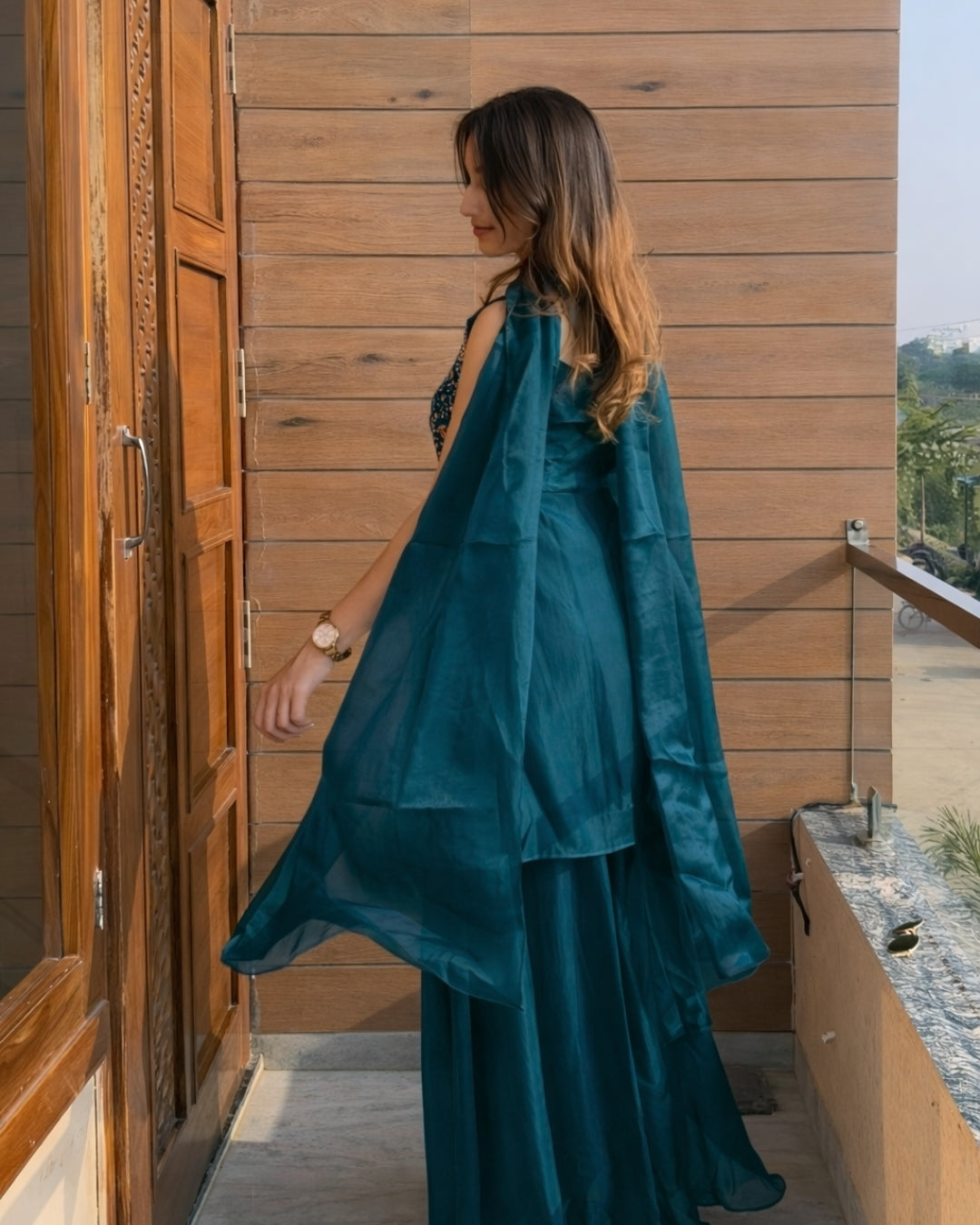Teal Zari Sharara Set