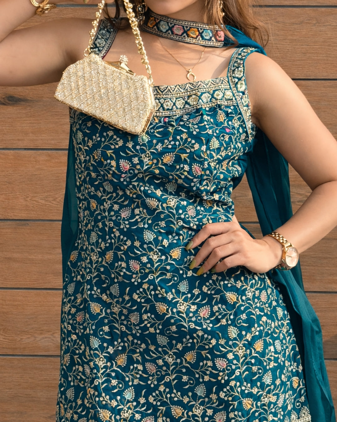 Teal Zari Sharara Set