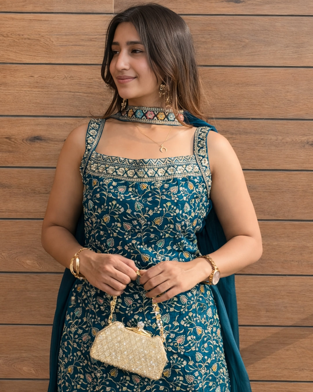 Teal Zari Sharara Set
