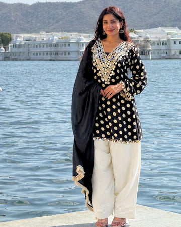 Black Polka Mirror Work Farsi Salwar Set