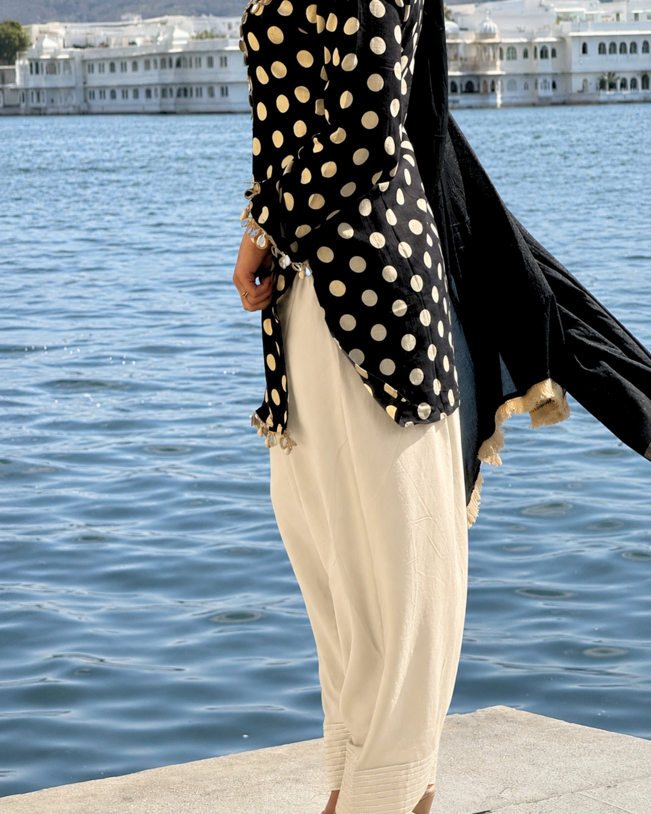 Black Polka Mirror Work Farsi Salwar Set