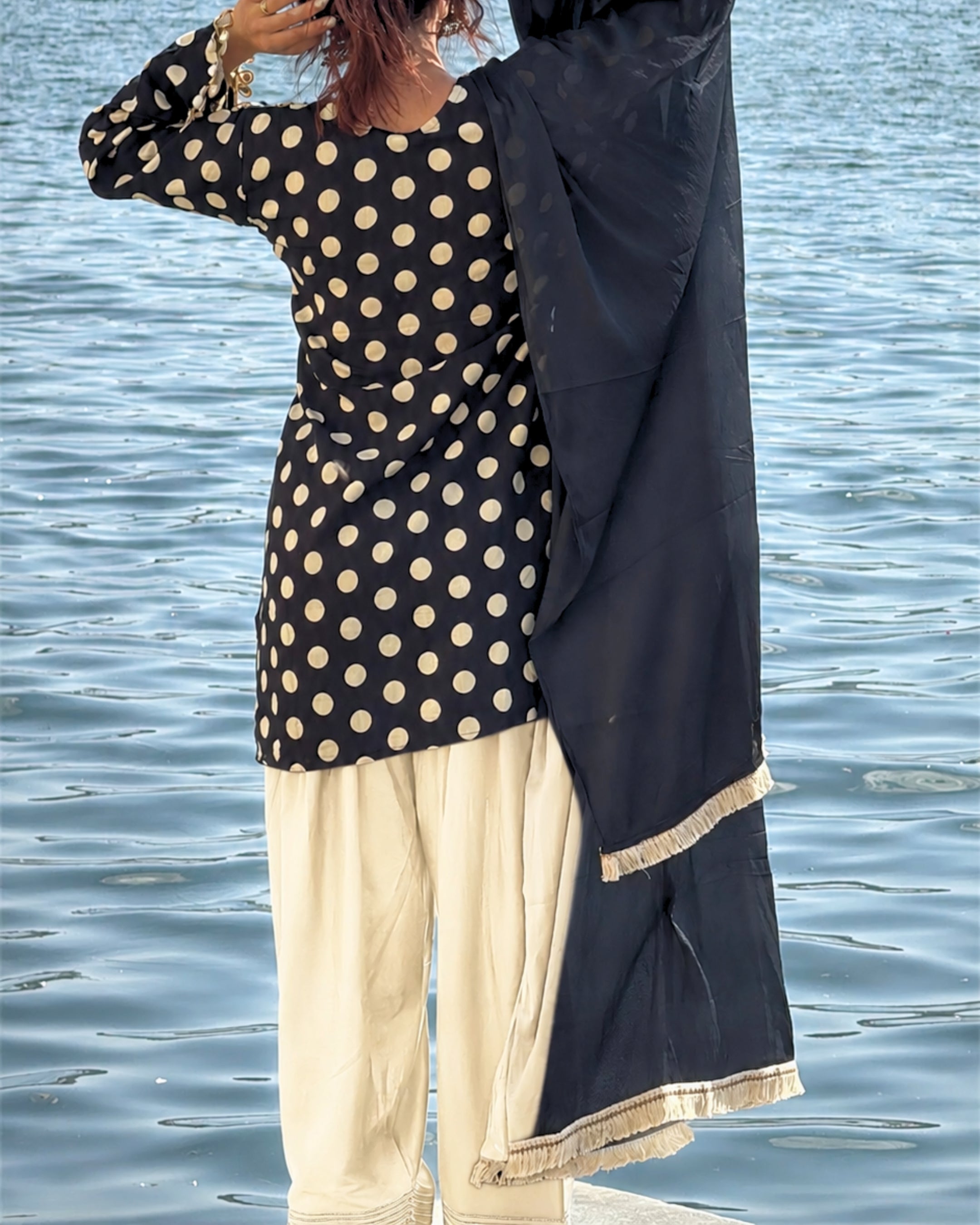 Black Polka Mirror Work Farsi Salwar Set