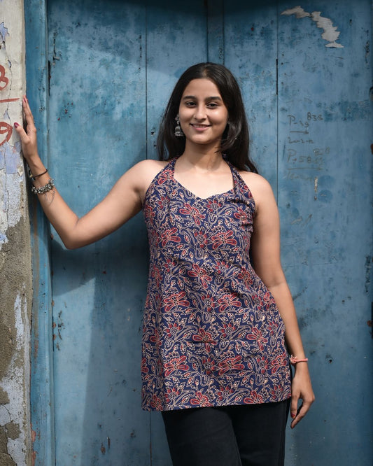 GULMOHAR HALTER NECK CORSET BACK COTTON KURTI