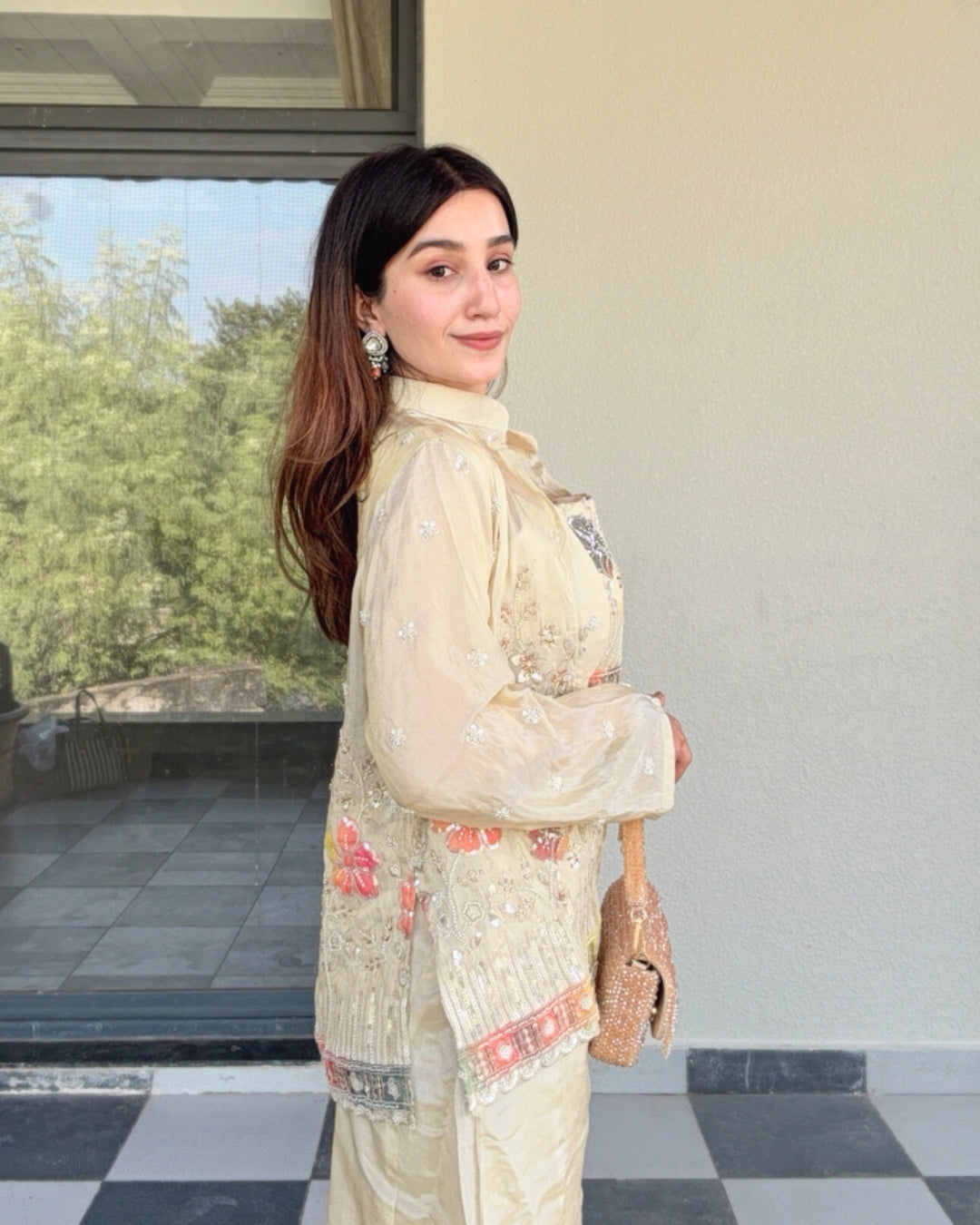 Light Gold Beadwork & Sequin Shrug Set