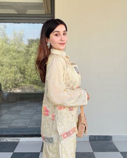 Light Gold Beadwork & Sequin Shrug Set