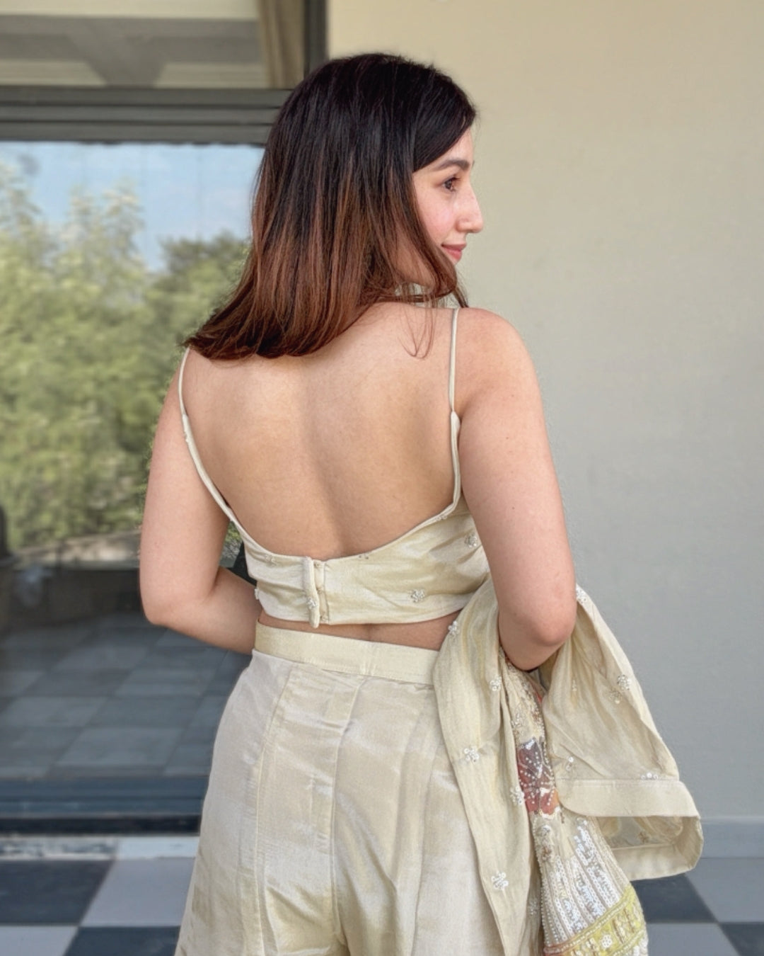 Light Gold Beadwork & Sequin Shrug Set