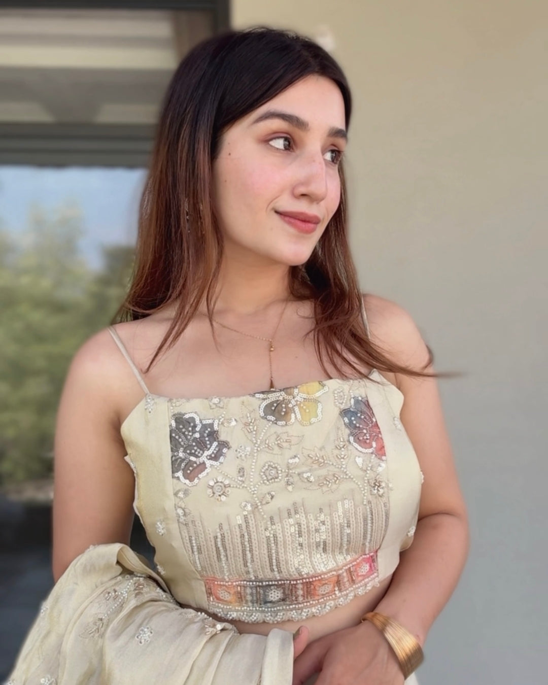 Light Gold Beadwork & Sequin Shrug Set