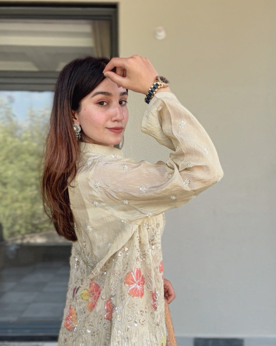 Light Gold Beadwork & Sequin Shrug Set