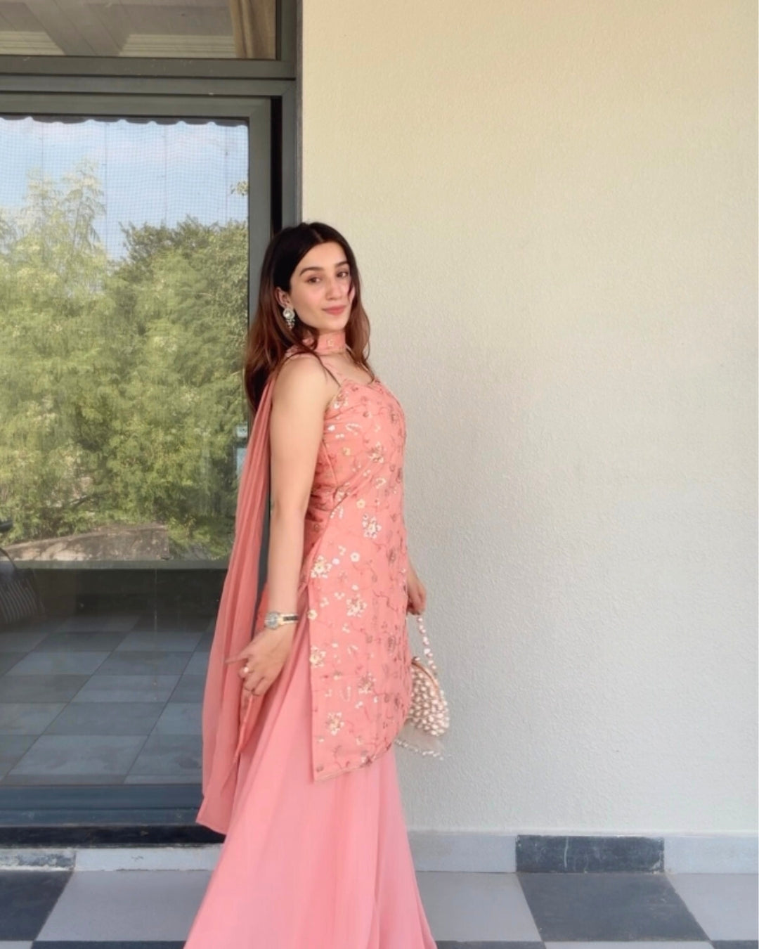 Peach Sequin Sharara Set