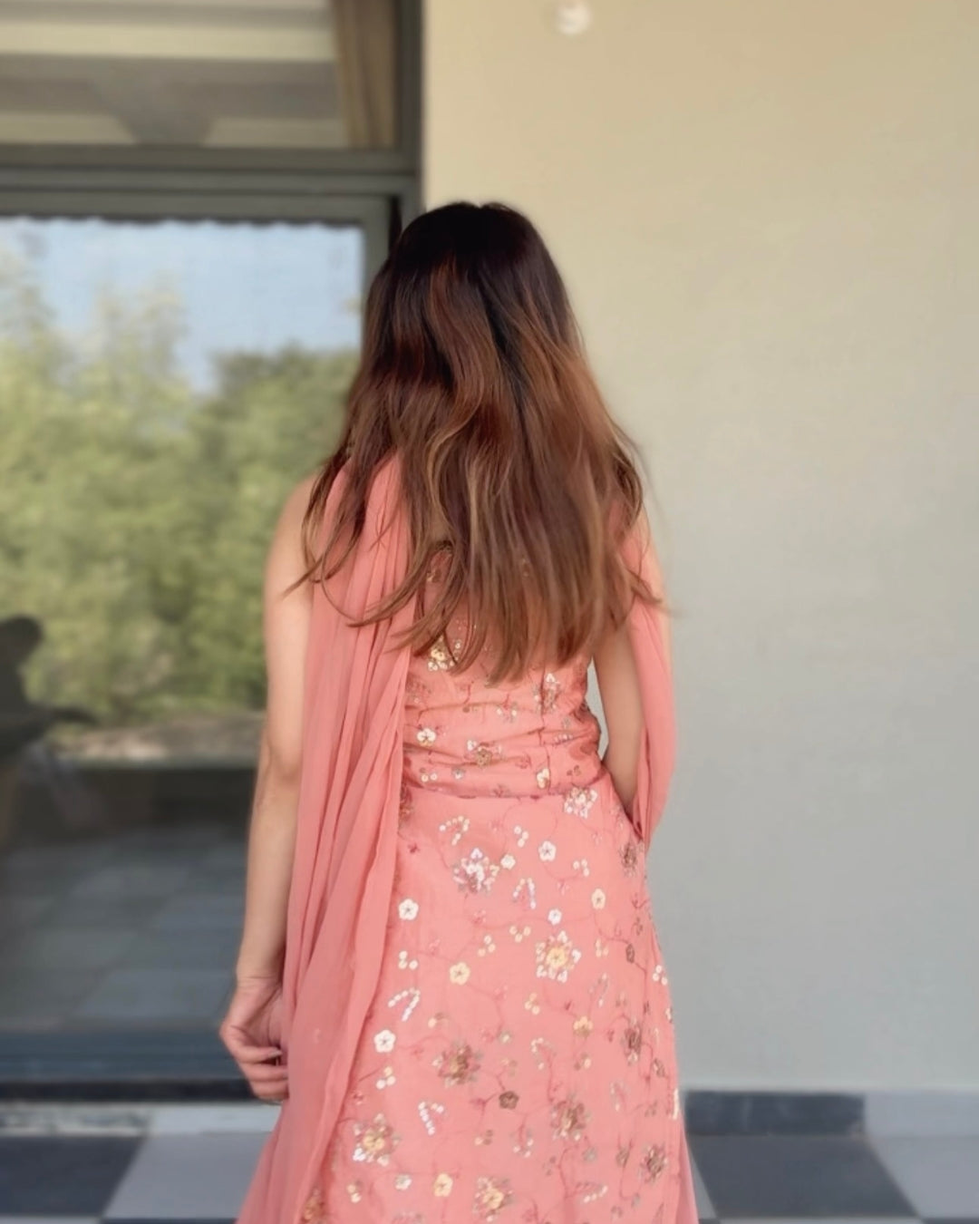 Peach Sequin Sharara Set