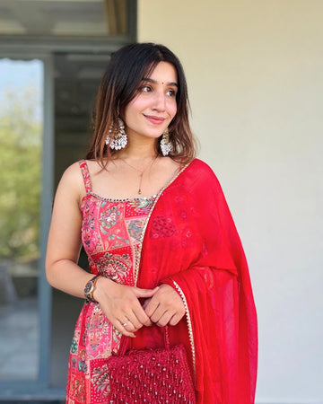 Red Georgette Sharara Set