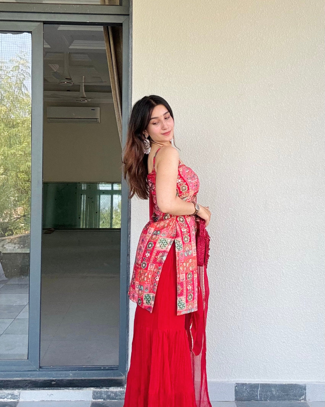 Red Georgette Sharara Set
