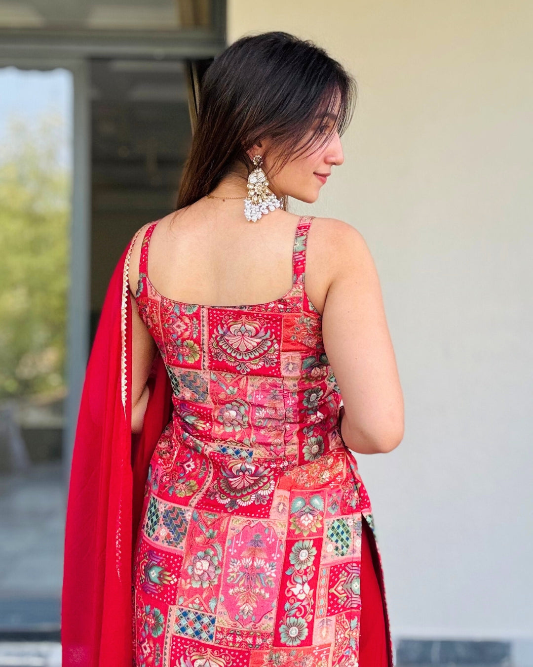 Red Georgette Sharara Set