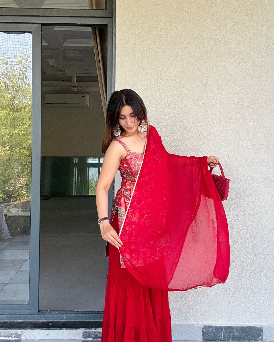Red Georgette Sharara Set